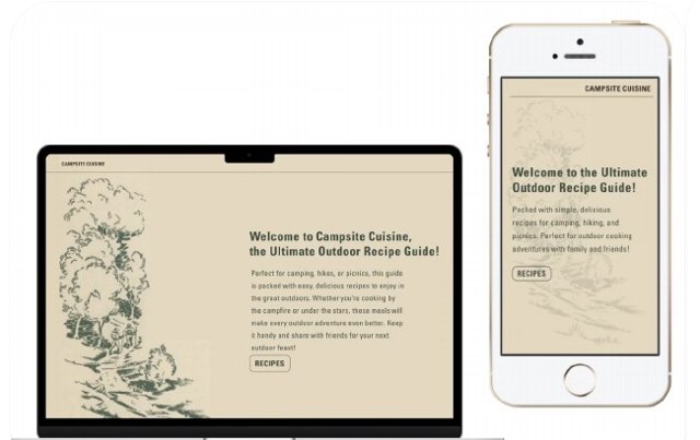 Campsite Cuisine laptop and phone mockup